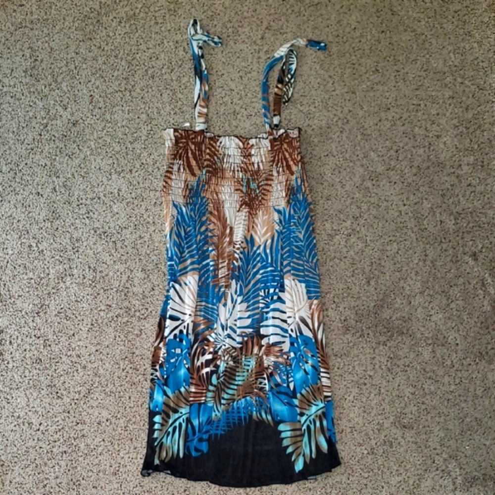 Tropical Vibe Blue & Brown Swimsuit Cover- Up Summer Dress